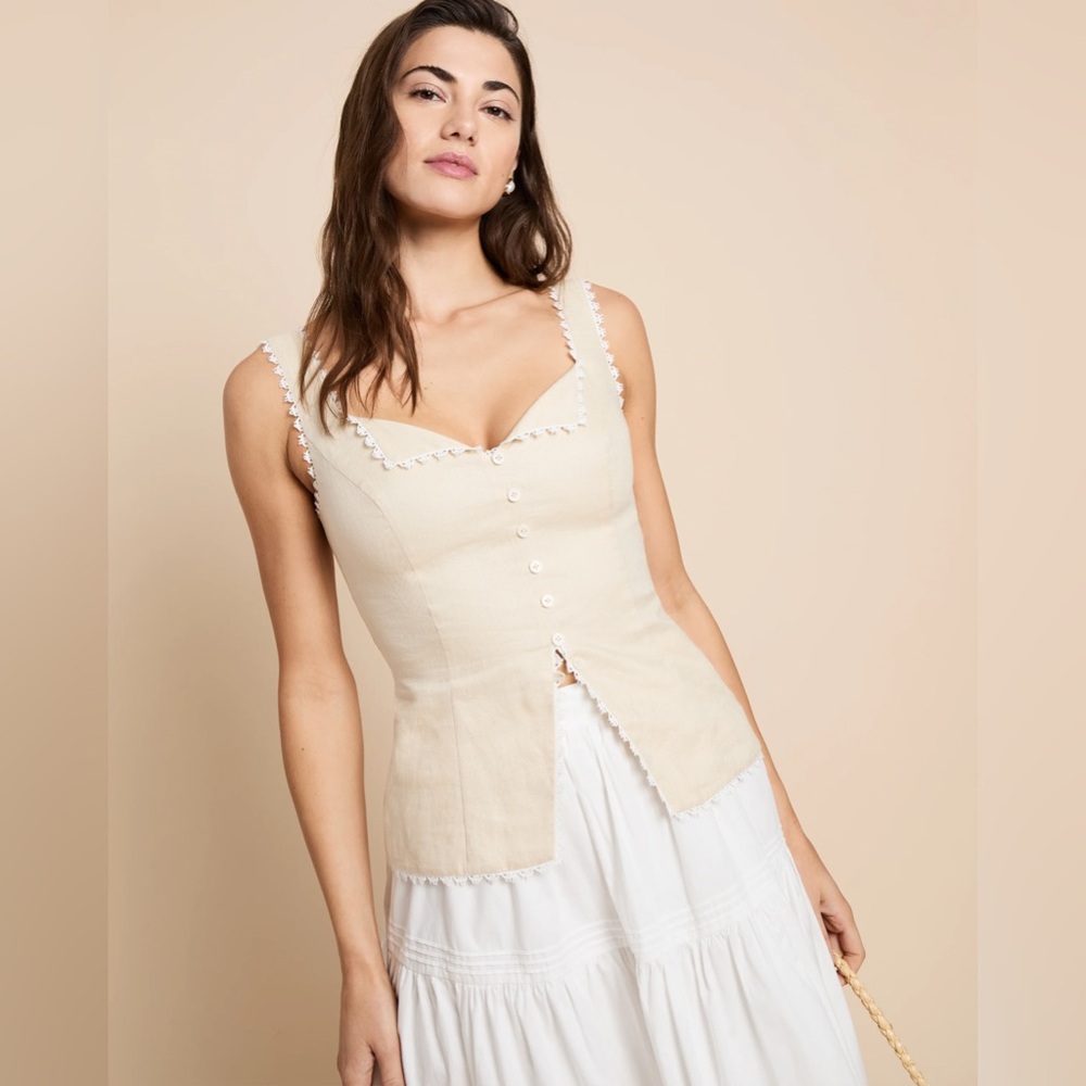 Women’s Cream Button-Front Linen Blend Tank Top